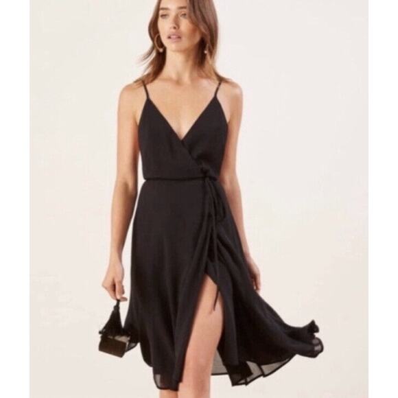 Reformation Tropics Midi Black Wrap Chiffon Dress - Picture 1 of 3